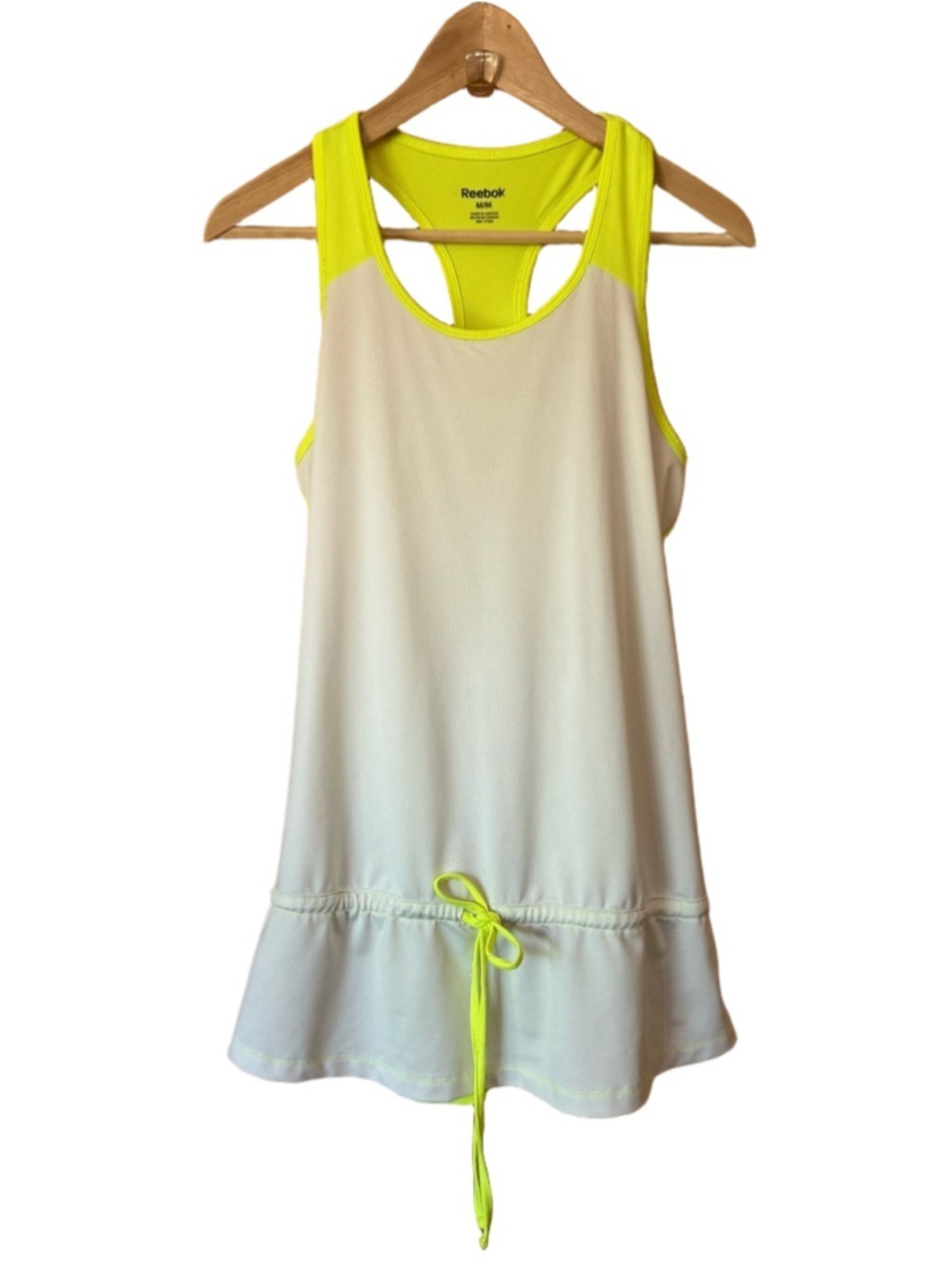 Reebok White and Neon Yellow Mesh Racerback Athletic Top size medium